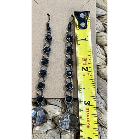 Artisan Crafted Rhinestone & Smokey Swarovski Crystal Long Earrings Fairycore - Picture 5 of 6